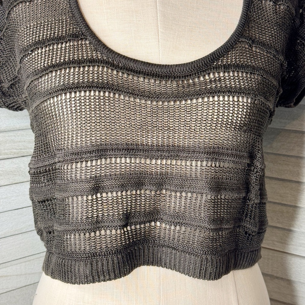 Bebe Olive Green Crochet Crop Top Small Boho Festival Y2K Chic Sweater - Picture 3 of 7